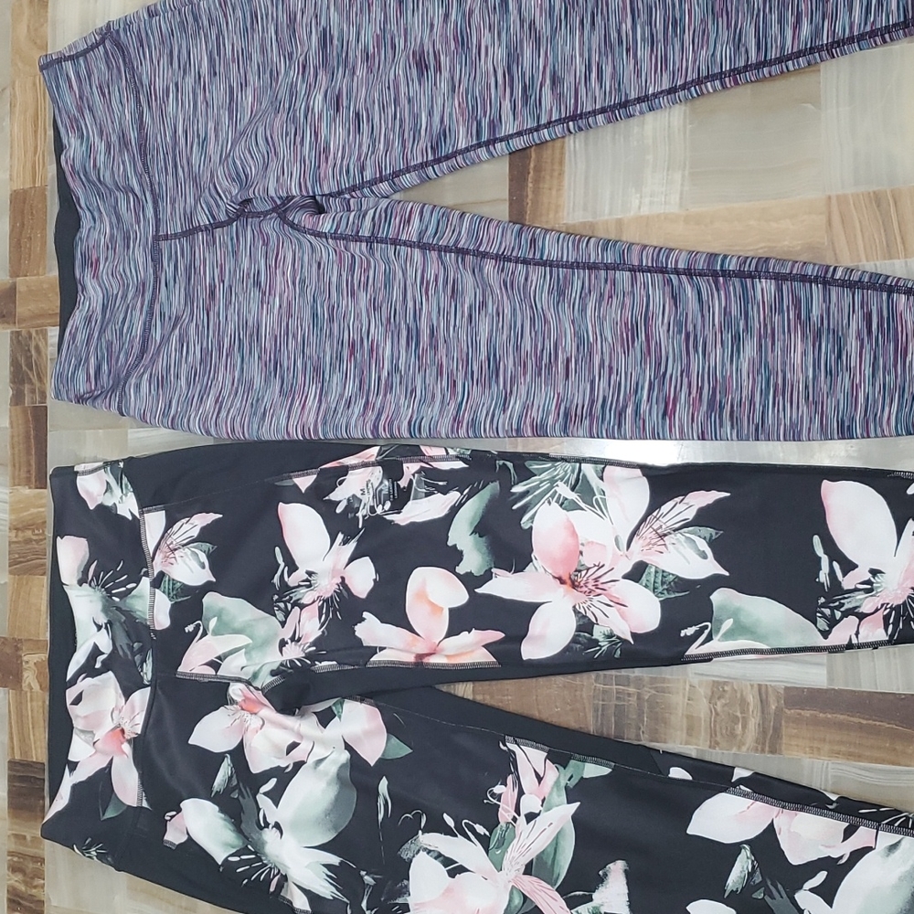 NWOT (2)Ideology Shadow Garden Leggings/Purple Yoga Athletic Leggings